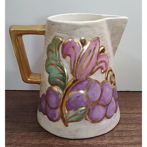 1960 Hand Painted Embossed Creamer Floral and Fruit Design Signed Ann Schilder